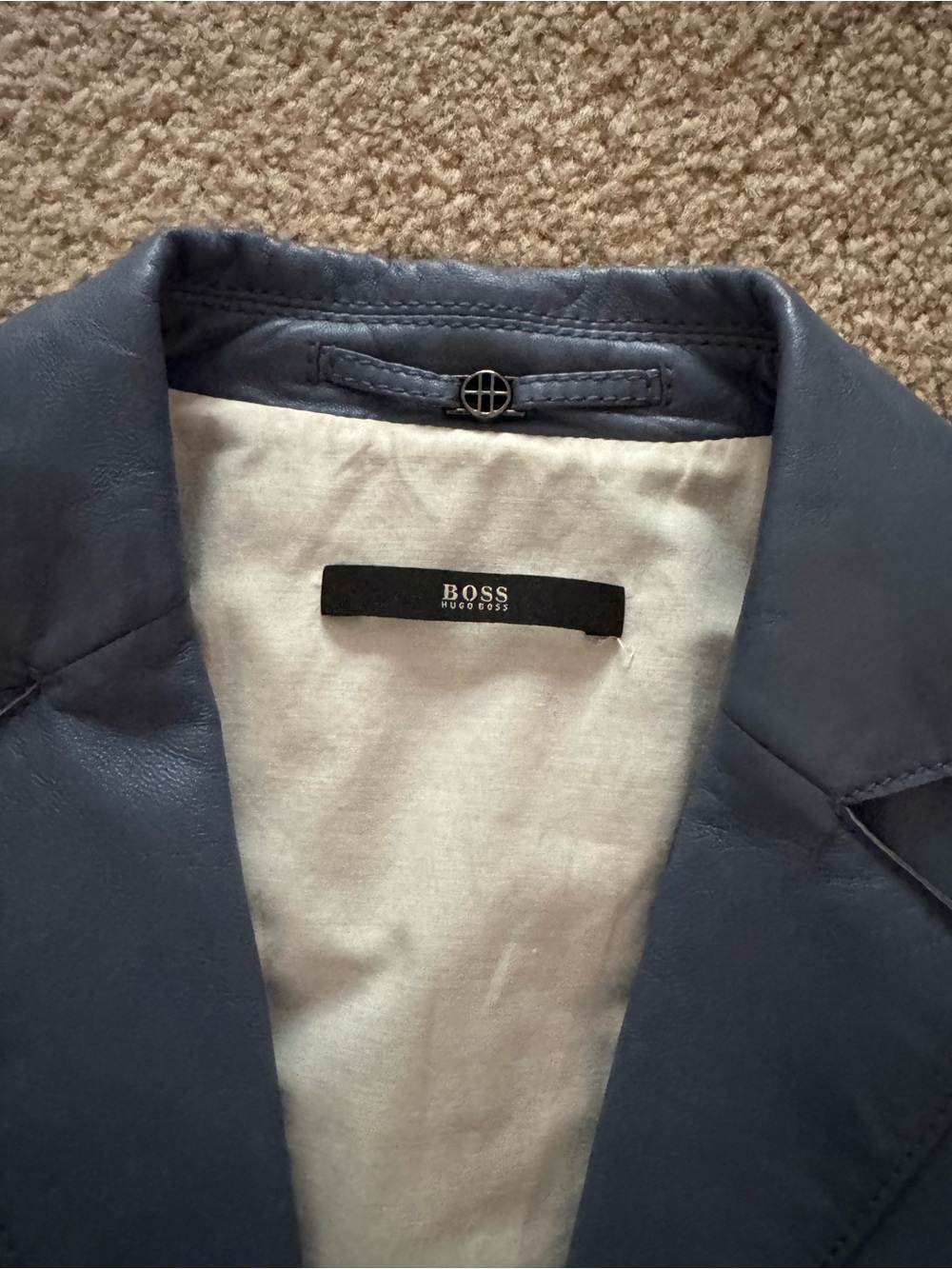 Boss Blue Leather Blazer Jacket